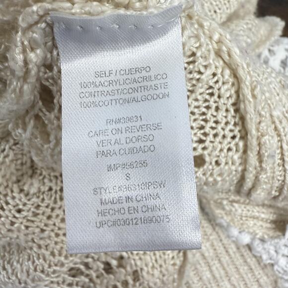Womens Crochet Top Open Knit Lace Cardigan Beige Cream Boho Cottage Slouchy Sz S - Picture 6 of 9